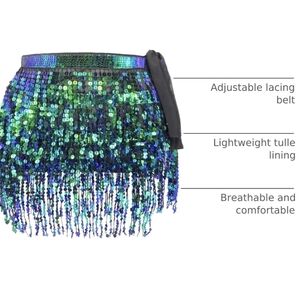 Women Sequin Tassel 4 Layer Skirt Glitter Sparkly Fringe Belly Dance Hip Scarf